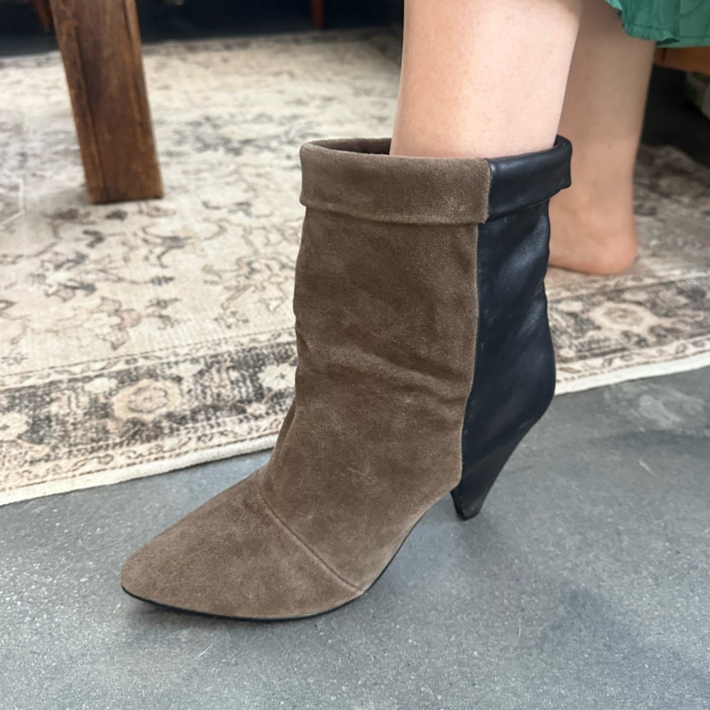 Isabel Marant Brown Suede and Black Leather Pointed Short Boots - Picture 8 of 11